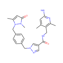 Cc1cc(N)nc(C)c1CNC(=O)c1cnn(Cc2ccc(Cn3c(C)cc(=O)n3C)cc2)c1 ZINC000114079473