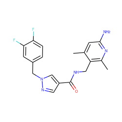 Cc1cc(N)nc(C)c1CNC(=O)c1cnn(Cc2ccc(F)c(F)c2)c1 ZINC000114078542