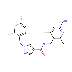 Cc1cc(N)nc(C)c1CNC(=O)c1cnn(Cc2ccc(F)cc2F)c1 ZINC000114079116