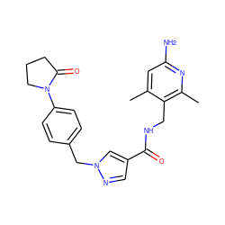 Cc1cc(N)nc(C)c1CNC(=O)c1cnn(Cc2ccc(N3CCCC3=O)cc2)c1 ZINC000114078914