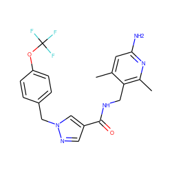 Cc1cc(N)nc(C)c1CNC(=O)c1cnn(Cc2ccc(OC(F)(F)F)cc2)c1 ZINC000114077751