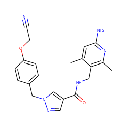 Cc1cc(N)nc(C)c1CNC(=O)c1cnn(Cc2ccc(OCC#N)cc2)c1 ZINC000114078261