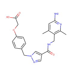 Cc1cc(N)nc(C)c1CNC(=O)c1cnn(Cc2ccc(OCC(=O)O)cc2)c1 ZINC000114079531