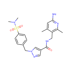 Cc1cc(N)nc(C)c1CNC(=O)c1cnn(Cc2ccc(S(=O)(=O)N(C)C)cc2)c1 ZINC000114078754