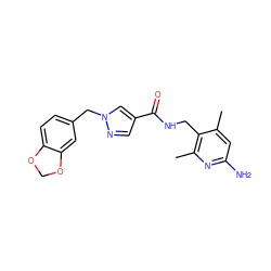 Cc1cc(N)nc(C)c1CNC(=O)c1cnn(Cc2ccc3c(c2)OCO3)c1 ZINC000114077853