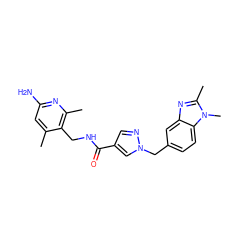 Cc1cc(N)nc(C)c1CNC(=O)c1cnn(Cc2ccc3c(c2)nc(C)n3C)c1 ZINC000114078624