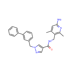 Cc1cc(N)nc(C)c1CNC(=O)c1cnn(Cc2cccc(-c3ccccc3)c2)c1 ZINC000114079530