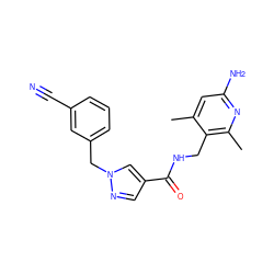 Cc1cc(N)nc(C)c1CNC(=O)c1cnn(Cc2cccc(C#N)c2)c1 ZINC000114079622