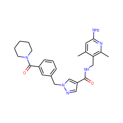 Cc1cc(N)nc(C)c1CNC(=O)c1cnn(Cc2cccc(C(=O)N3CCCCC3)c2)c1 ZINC000114078405