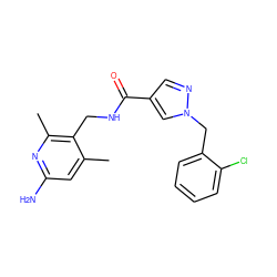 Cc1cc(N)nc(C)c1CNC(=O)c1cnn(Cc2ccccc2Cl)c1 ZINC000114079901