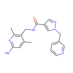 Cc1cc(N)nc(C)c1CNC(=O)c1cnn(Cc2cccnc2)c1 ZINC000114079942