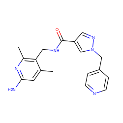 Cc1cc(N)nc(C)c1CNC(=O)c1cnn(Cc2ccncc2)c1 ZINC000114079629