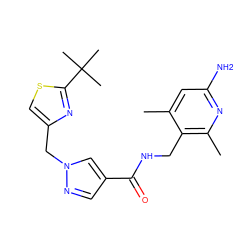 Cc1cc(N)nc(C)c1CNC(=O)c1cnn(Cc2csc(C(C)(C)C)n2)c1 ZINC000114079308