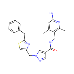 Cc1cc(N)nc(C)c1CNC(=O)c1cnn(Cc2csc(Cc3ccccc3)n2)c1 ZINC000114078103