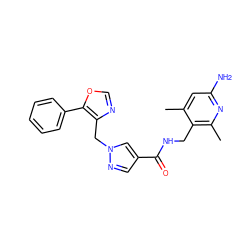 Cc1cc(N)nc(C)c1CNC(=O)c1cnn(Cc2ncoc2-c2ccccc2)c1 ZINC000114078403