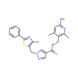 Cc1cc(N)nc(C)c1CNC(=O)c1cnn(Cc2sc(-c3ccccc3)nc2C)c1 ZINC000114078336