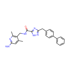 Cc1cc(N)nc(C)c1CNC(=O)c1nc(Cc2ccc(-c3ccccc3)cc2)n[nH]1 ZINC000114077745