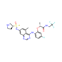 Cc1cc(N=[S@](C)(=O)[C@H]2CCNC2)cc2ncnc(Nc3ccc(F)cc3O[C@H](C)C(=O)NCC(F)(F)F)c12 ZINC001772639635