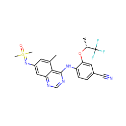 Cc1cc(N=S(C)(C)=O)cc2ncnc(Nc3ccc(C#N)cc3O[C@H](C)C(F)(F)F)c12 ZINC001772654545