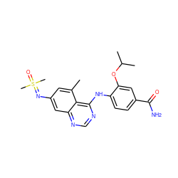 Cc1cc(N=S(C)(C)=O)cc2ncnc(Nc3ccc(C(N)=O)cc3OC(C)C)c12 ZINC001772604611