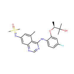 Cc1cc(N=S(C)(C)=O)cc2ncnc(Nc3ccc(F)cc3O[C@@H](C)C(C)(C)O)c12 ZINC001772608712