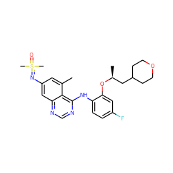 Cc1cc(N=S(C)(C)=O)cc2ncnc(Nc3ccc(F)cc3O[C@@H](C)CC3CCOCC3)c12 ZINC001772588361