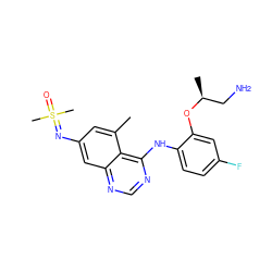 Cc1cc(N=S(C)(C)=O)cc2ncnc(Nc3ccc(F)cc3O[C@@H](C)CN)c12 ZINC001772628935