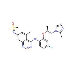 Cc1cc(N=S(C)(C)=O)cc2ncnc(Nc3ccc(F)cc3O[C@@H](C)Cn3ccnc3C)c12 ZINC001772606066