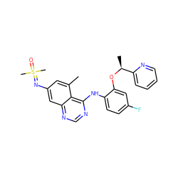 Cc1cc(N=S(C)(C)=O)cc2ncnc(Nc3ccc(F)cc3O[C@@H](C)c3ccccn3)c12 ZINC001772611612