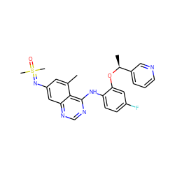 Cc1cc(N=S(C)(C)=O)cc2ncnc(Nc3ccc(F)cc3O[C@@H](C)c3cccnc3)c12 ZINC001772602203