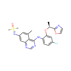 Cc1cc(N=S(C)(C)=O)cc2ncnc(Nc3ccc(F)cc3O[C@@H](C)c3ncco3)c12 ZINC001772605906