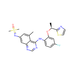 Cc1cc(N=S(C)(C)=O)cc2ncnc(Nc3ccc(F)cc3O[C@@H](C)c3nccs3)c12 ZINC001772609858