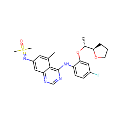 Cc1cc(N=S(C)(C)=O)cc2ncnc(Nc3ccc(F)cc3O[C@H](C)[C@H]3CCCO3)c12 ZINC001772643678