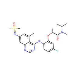 Cc1cc(N=S(C)(C)=O)cc2ncnc(Nc3ccc(F)cc3O[C@H](C)C(=O)N(C)C(C)C)c12 ZINC001772593003