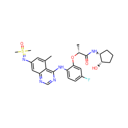 Cc1cc(N=S(C)(C)=O)cc2ncnc(Nc3ccc(F)cc3O[C@H](C)C(=O)N[C@@H]3CCC[C@@H]3O)c12 ZINC001772578146