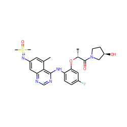 Cc1cc(N=S(C)(C)=O)cc2ncnc(Nc3ccc(F)cc3O[C@H](C)C(=O)N3CC[C@@H](O)C3)c12 ZINC001772602838