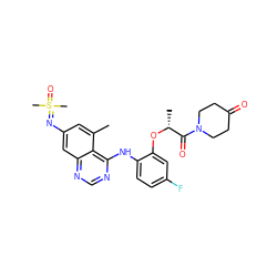 Cc1cc(N=S(C)(C)=O)cc2ncnc(Nc3ccc(F)cc3O[C@H](C)C(=O)N3CCC(=O)CC3)c12 ZINC001772576987