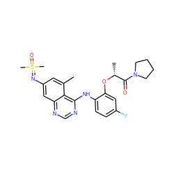 Cc1cc(N=S(C)(C)=O)cc2ncnc(Nc3ccc(F)cc3O[C@H](C)C(=O)N3CCCC3)c12 ZINC001772601138