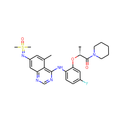 Cc1cc(N=S(C)(C)=O)cc2ncnc(Nc3ccc(F)cc3O[C@H](C)C(=O)N3CCCCC3)c12 ZINC001772631441