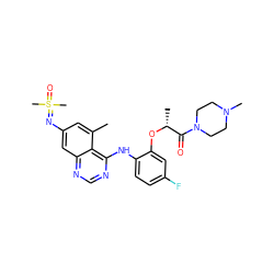 Cc1cc(N=S(C)(C)=O)cc2ncnc(Nc3ccc(F)cc3O[C@H](C)C(=O)N3CCN(C)CC3)c12 ZINC001772605217