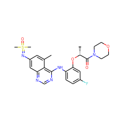 Cc1cc(N=S(C)(C)=O)cc2ncnc(Nc3ccc(F)cc3O[C@H](C)C(=O)N3CCOCC3)c12 ZINC001772641693