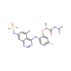 Cc1cc(N=S(C)(C)=O)cc2ncnc(Nc3ccc(F)cc3O[C@H](C)C(=O)NC(C)C)c12 ZINC001772653658