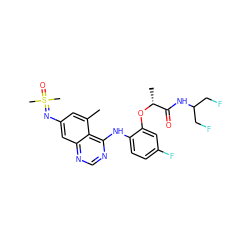 Cc1cc(N=S(C)(C)=O)cc2ncnc(Nc3ccc(F)cc3O[C@H](C)C(=O)NC(CF)CF)c12 ZINC001772570566