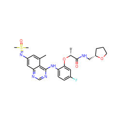 Cc1cc(N=S(C)(C)=O)cc2ncnc(Nc3ccc(F)cc3O[C@H](C)C(=O)NC[C@@H]3CCCO3)c12 ZINC001772655992