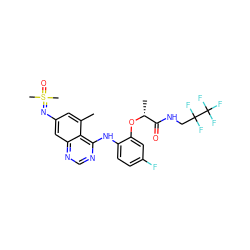 Cc1cc(N=S(C)(C)=O)cc2ncnc(Nc3ccc(F)cc3O[C@H](C)C(=O)NCC(F)(F)C(F)(F)F)c12 ZINC001772602904