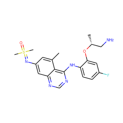 Cc1cc(N=S(C)(C)=O)cc2ncnc(Nc3ccc(F)cc3O[C@H](C)CN)c12 ZINC001772612849