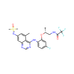 Cc1cc(N=S(C)(C)=O)cc2ncnc(Nc3ccc(F)cc3O[C@H](C)CNC(=O)C(F)(F)F)c12 ZINC001772635688