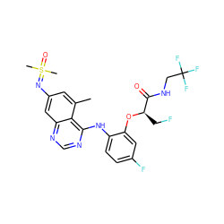 Cc1cc(N=S(C)(C)=O)cc2ncnc(Nc3ccc(F)cc3O[C@H](CF)C(=O)NCC(F)(F)F)c12 ZINC001772637737