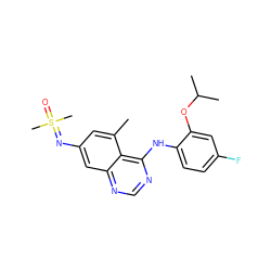 Cc1cc(N=S(C)(C)=O)cc2ncnc(Nc3ccc(F)cc3OC(C)C)c12 ZINC001772588440