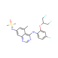 Cc1cc(N=S(C)(C)=O)cc2ncnc(Nc3ccc(F)cc3OC(CF)CF)c12 ZINC000220941977